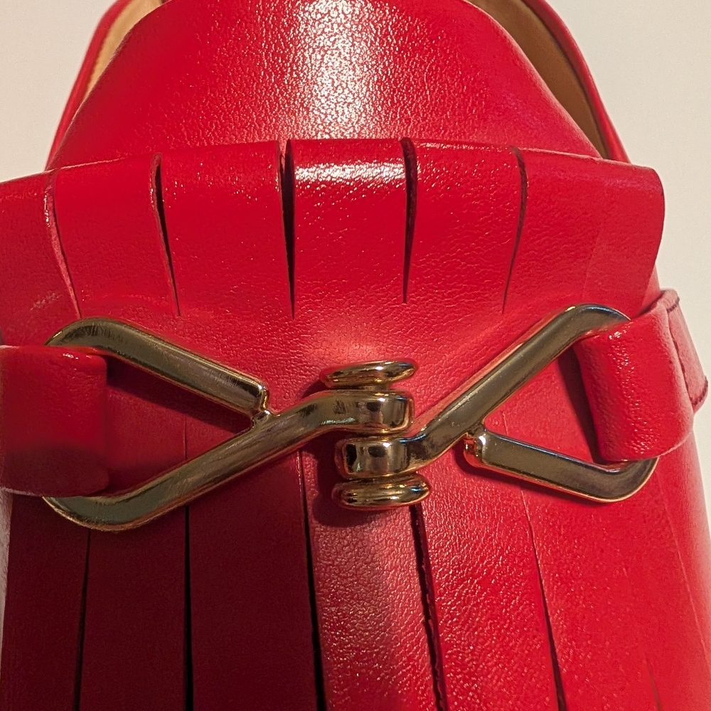 Talbots Cassidy Red leather Mules with Fringe Detail - Picture 5 of 8